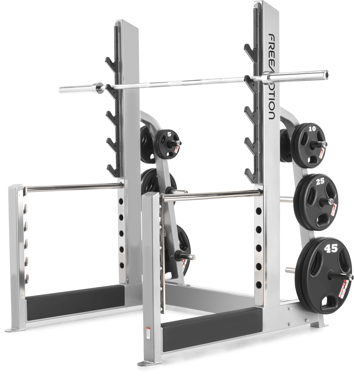 Olympic Squat Rack loaded with a barbell and plates (not included)
