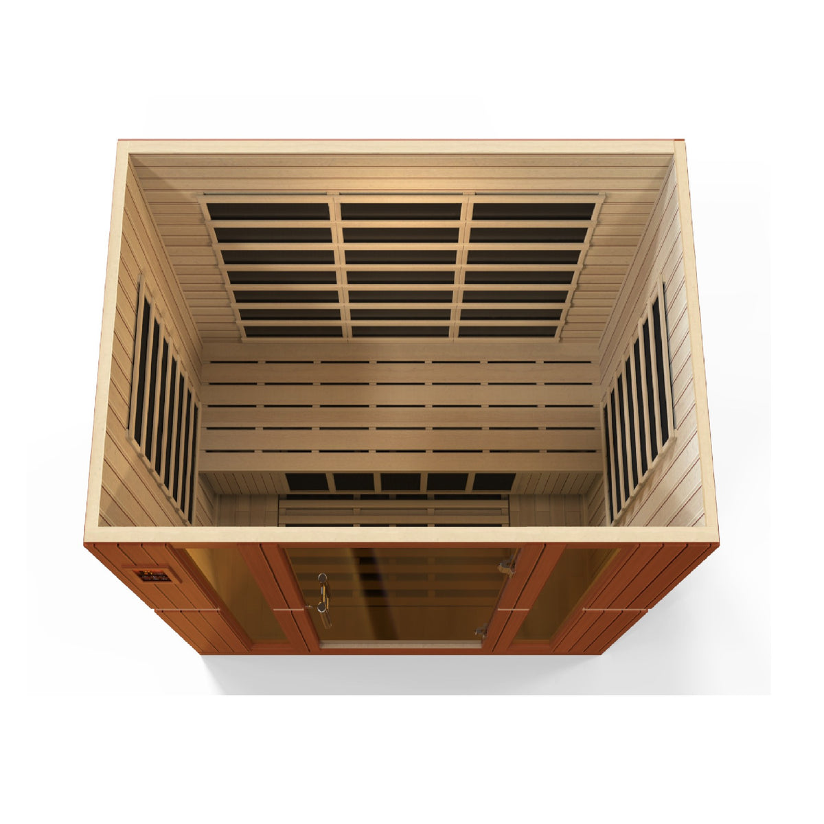 Dynamic Bergamo 4-Person Low EMF FAR Infrared Sauna, top down interior view