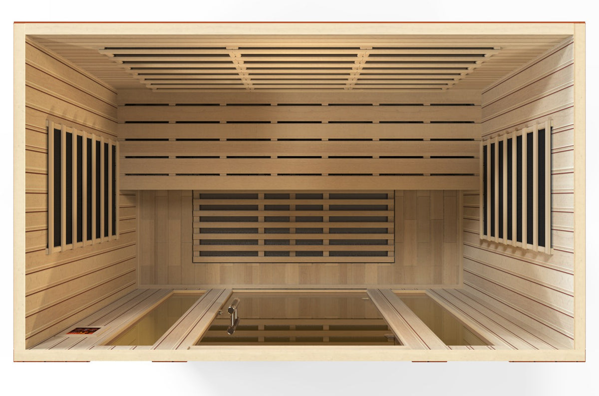 Dynamic Bergamo Elite 4-Person Ultra Low EMF FAR Infrared Sauna, top down interior view