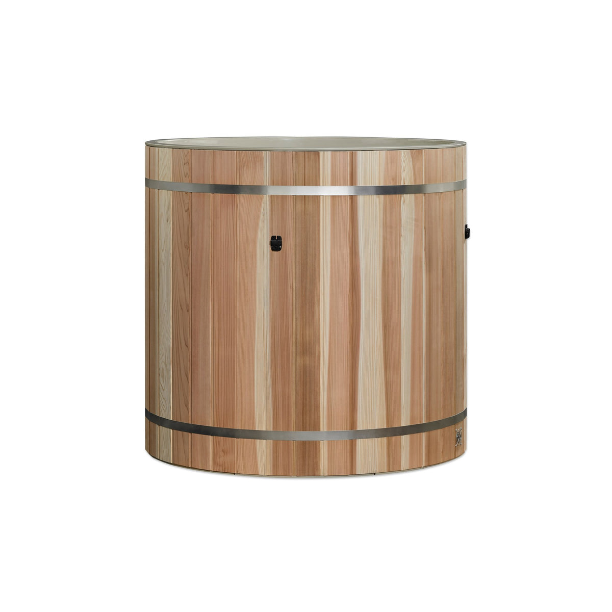 Dynamic Cold Therapy Barrel Cold Plunge Tub with PVC Interior, green interior, front view