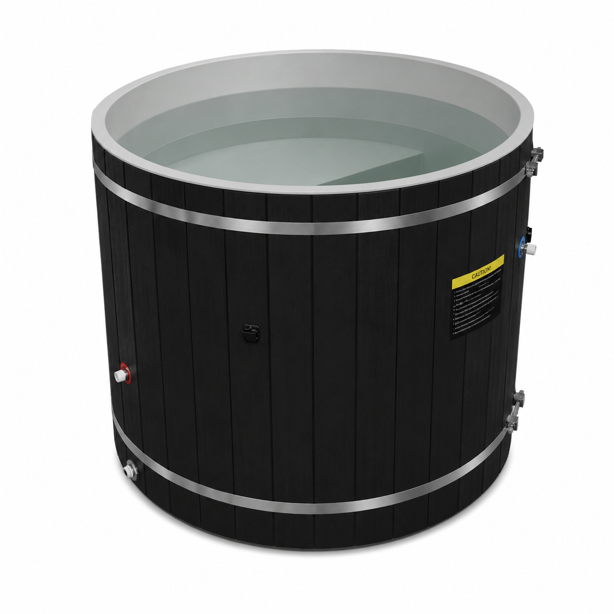 Dynamic Cold Therapy Barrel Cold Plunge Tub with PVC Interior (Black), PVC interior with built-in seat