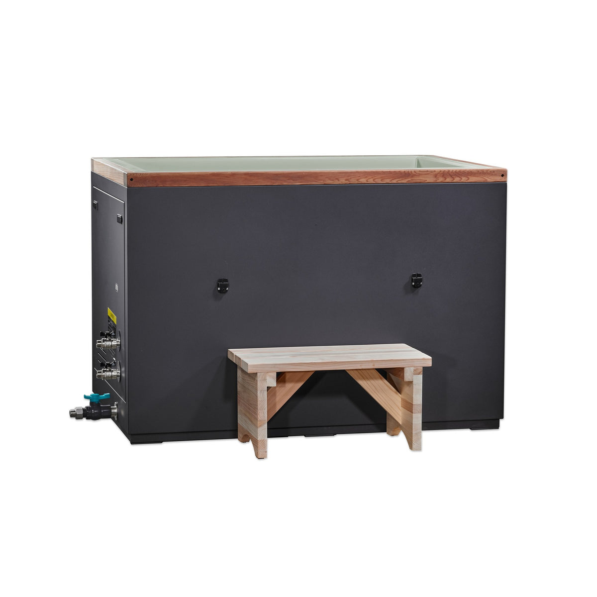 Dynamic Cold Therapy Cuboid Cold Plunge Tub with PVC Interior, green interior, with the cedar step