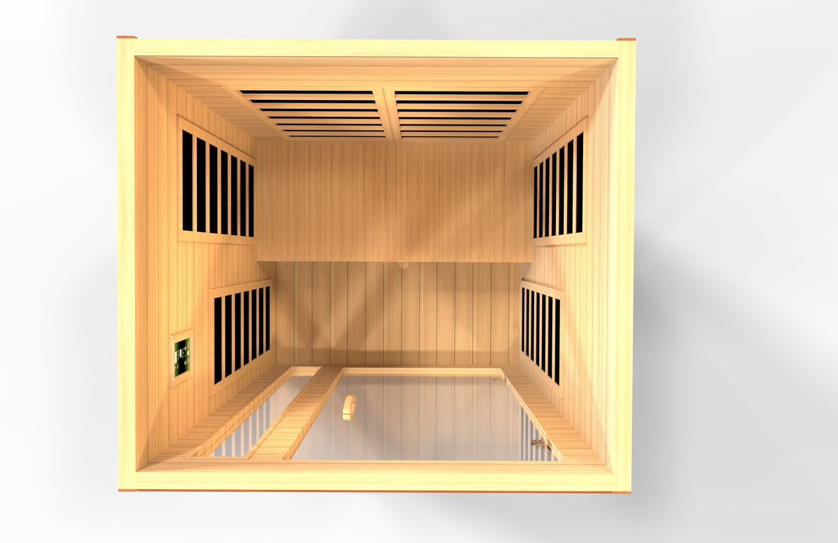 Dynamic Cordoba Elite 2-Person Ultra Low EMF FAR Infrared Sauna, top down interior view