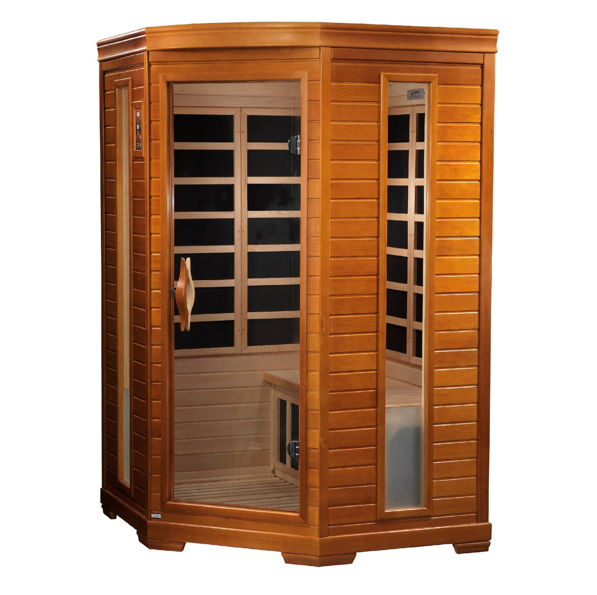 Dynamic Heming Elite 2-Person Corner Ultra Low EMF FAR Infrared Sauna, front angle view