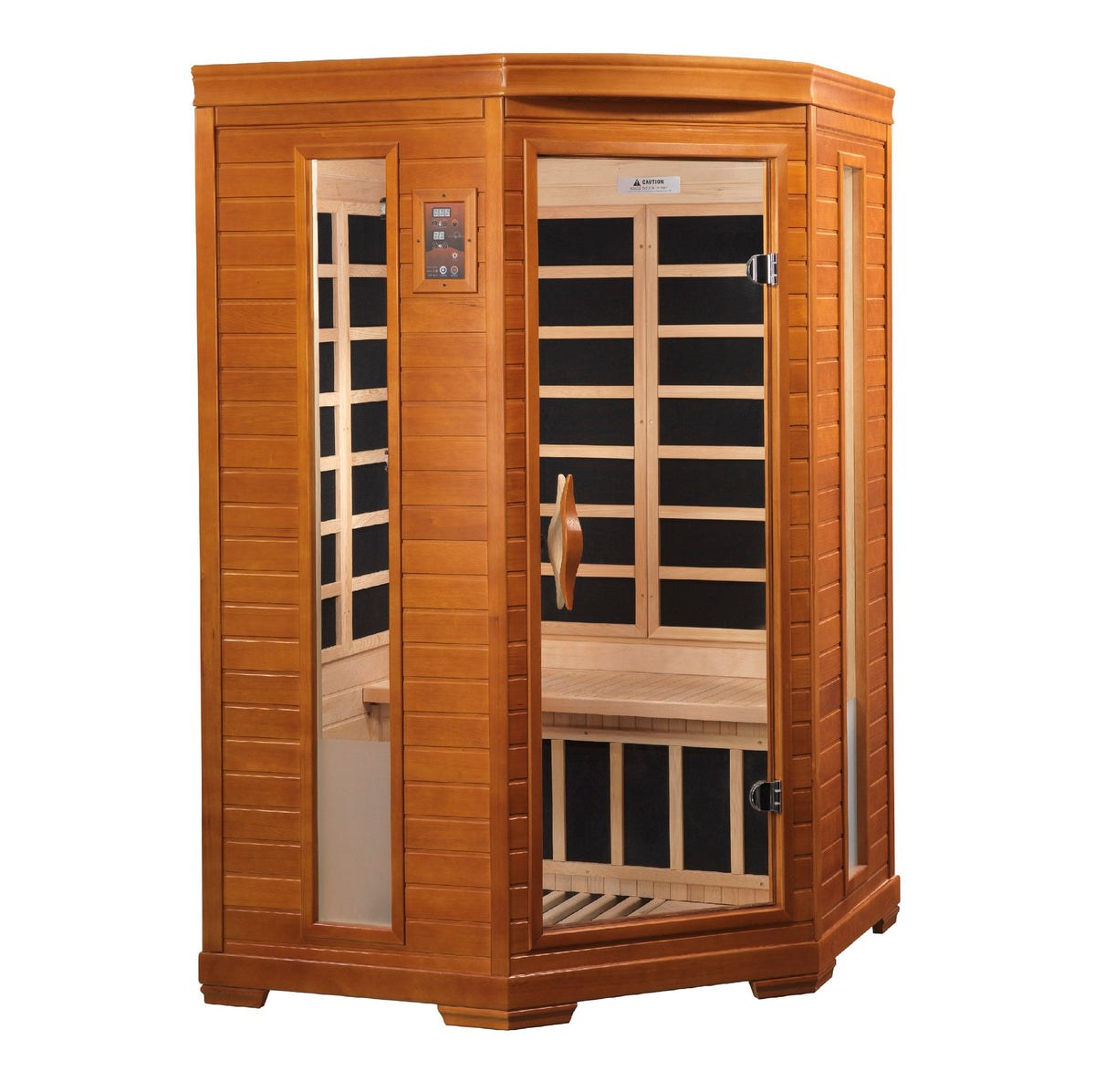 Dynamic Heming Elite 2-Person Corner Ultra Low EMF FAR Infrared Sauna, side angle view