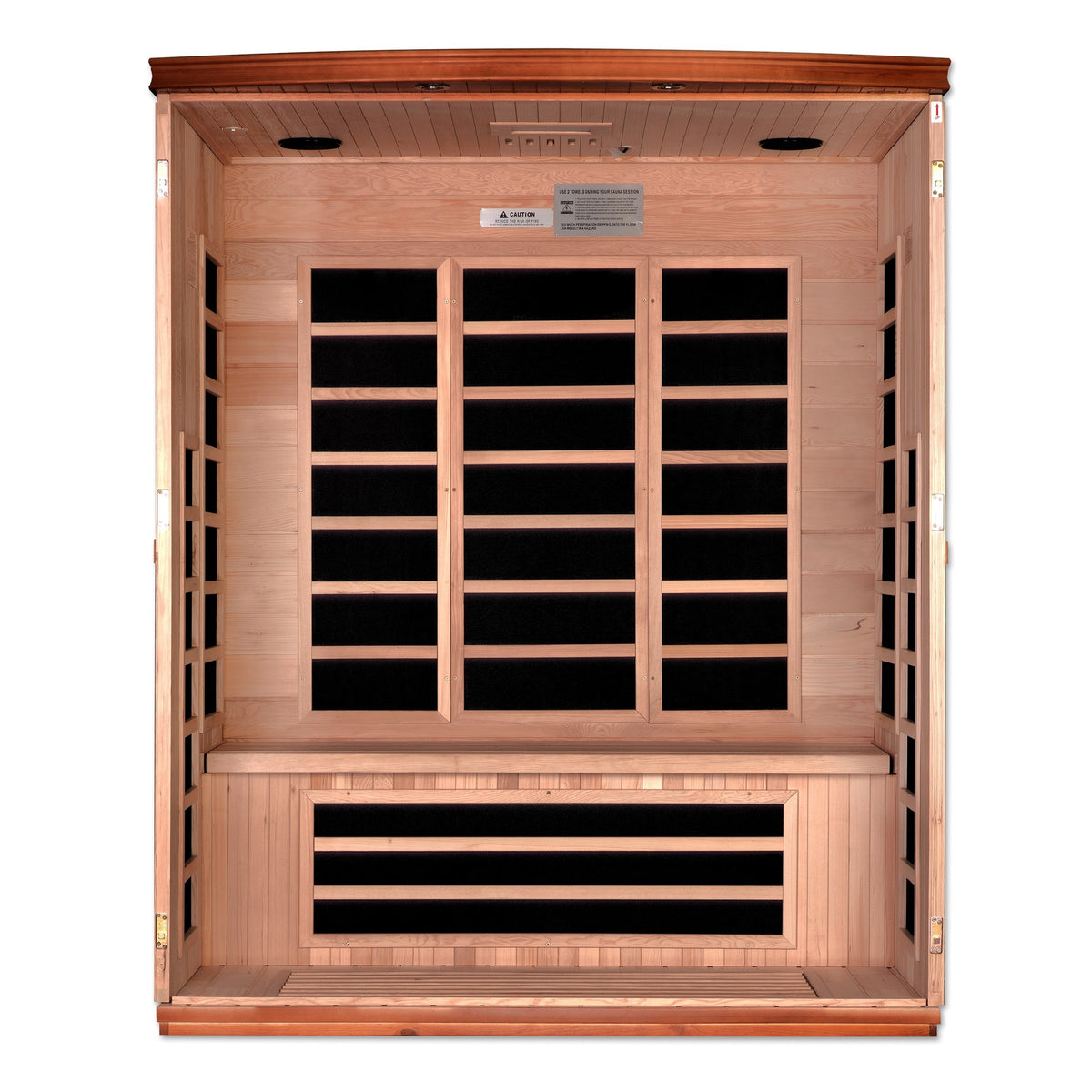 Dynamic Lugano 3-Person Low EMF FAR Infrared Sauna, interior with heating panels