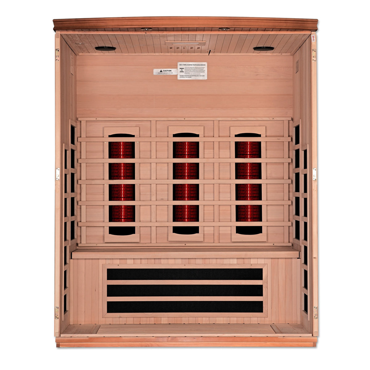 Dynamic Lugano 3-Person Full Spectrum Near Zero EMF FAR Infrared Sauna, interior with heating panels