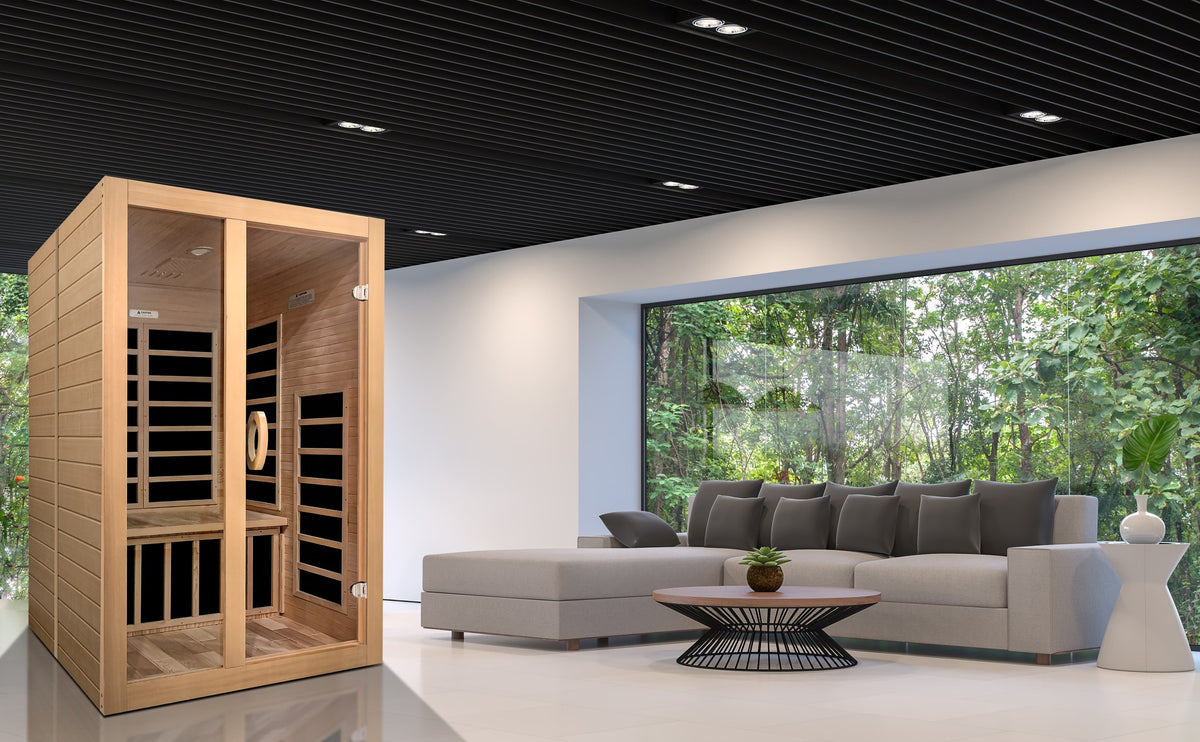 Dynamic Santiago 2-Person Low EMF FAR Infrared Sauna in a home setting