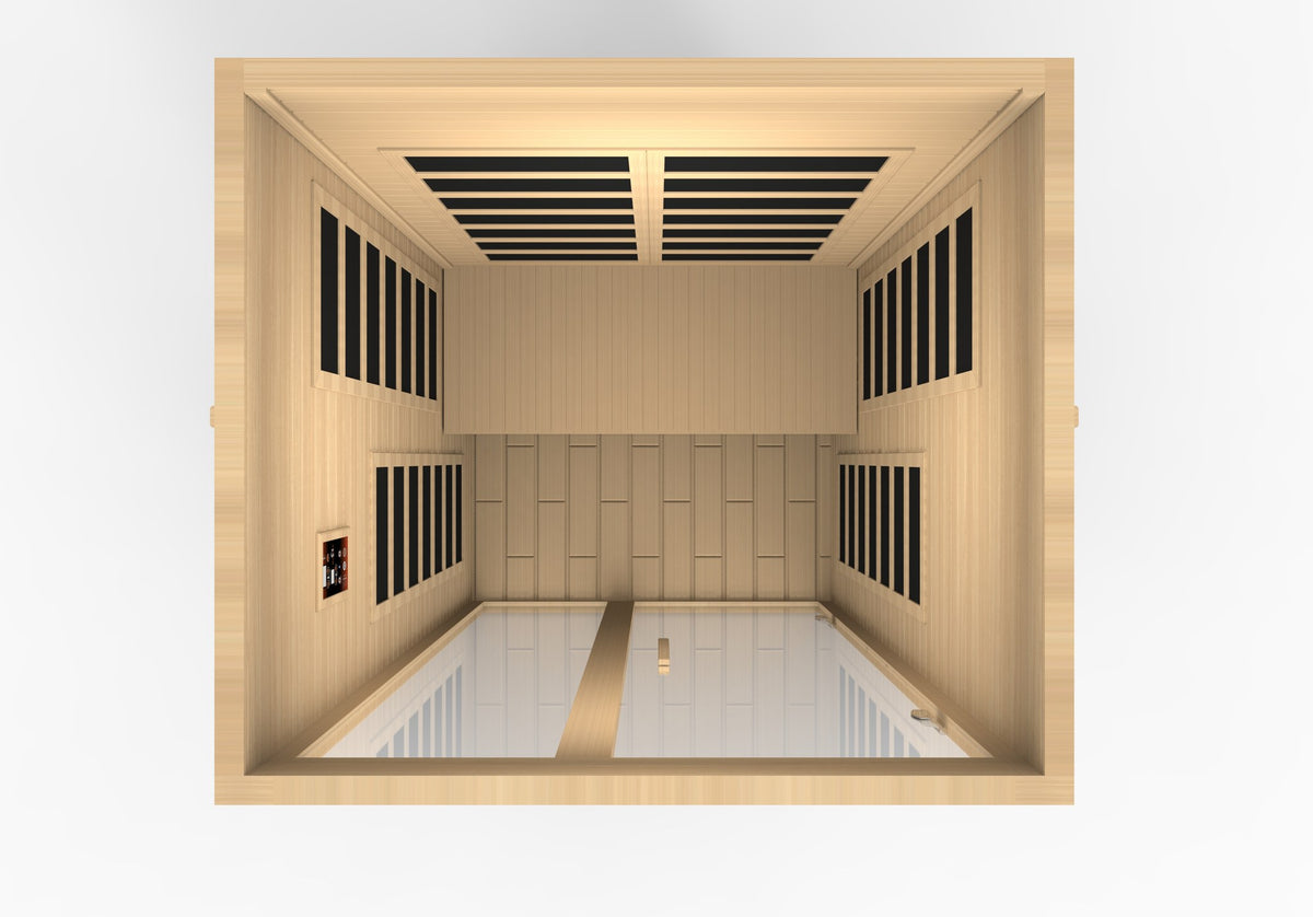 Dynamic Santiago 2-Person Low EMF FAR Infrared Sauna, top down interior view