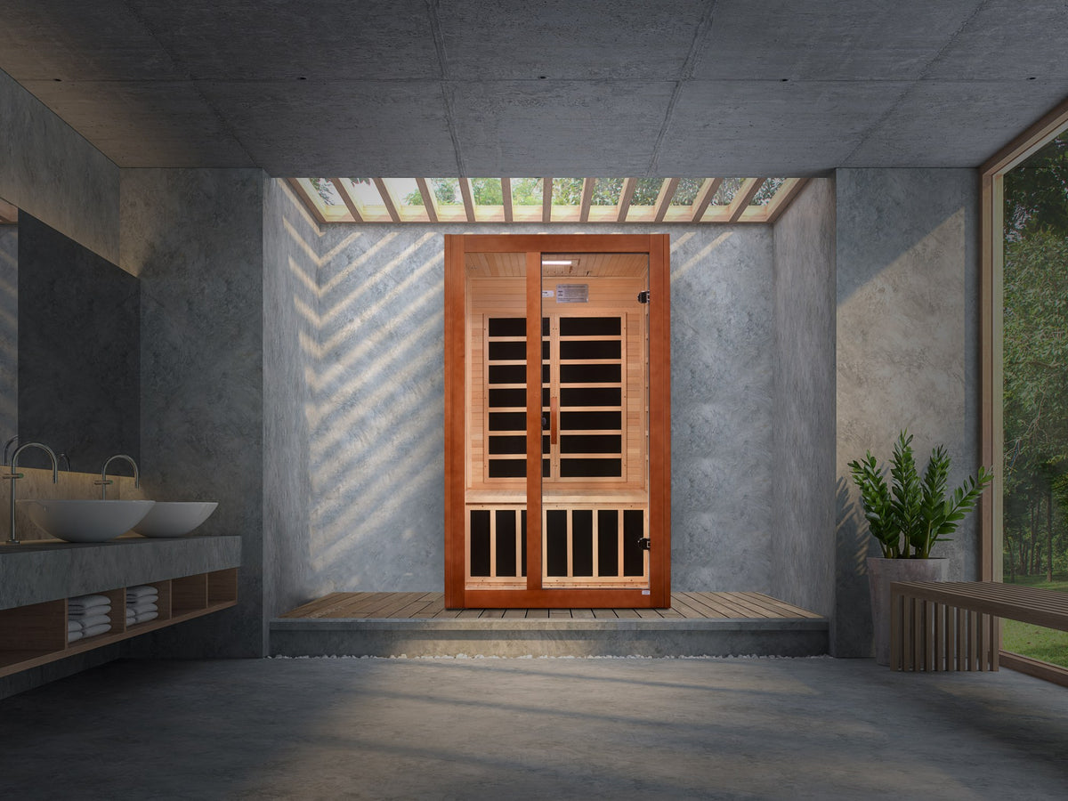 Dynamic Santiago Elite 2-Person Ultra Low EMF FAR Infrared Sauna in a home setting