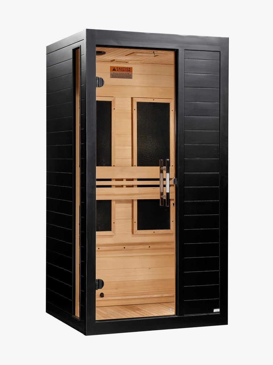 Dynamic Veneto Black Finish 1-2-Person Low EMF FAR Infrared Sauna, side angle view
