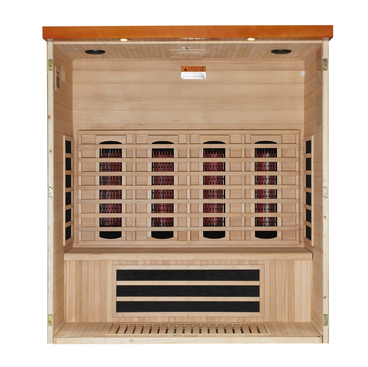 Dynamic Vila Grande 4-Person Full Spectrum Near Zero EMF FAR Infrared Sauna, interior with heating panels