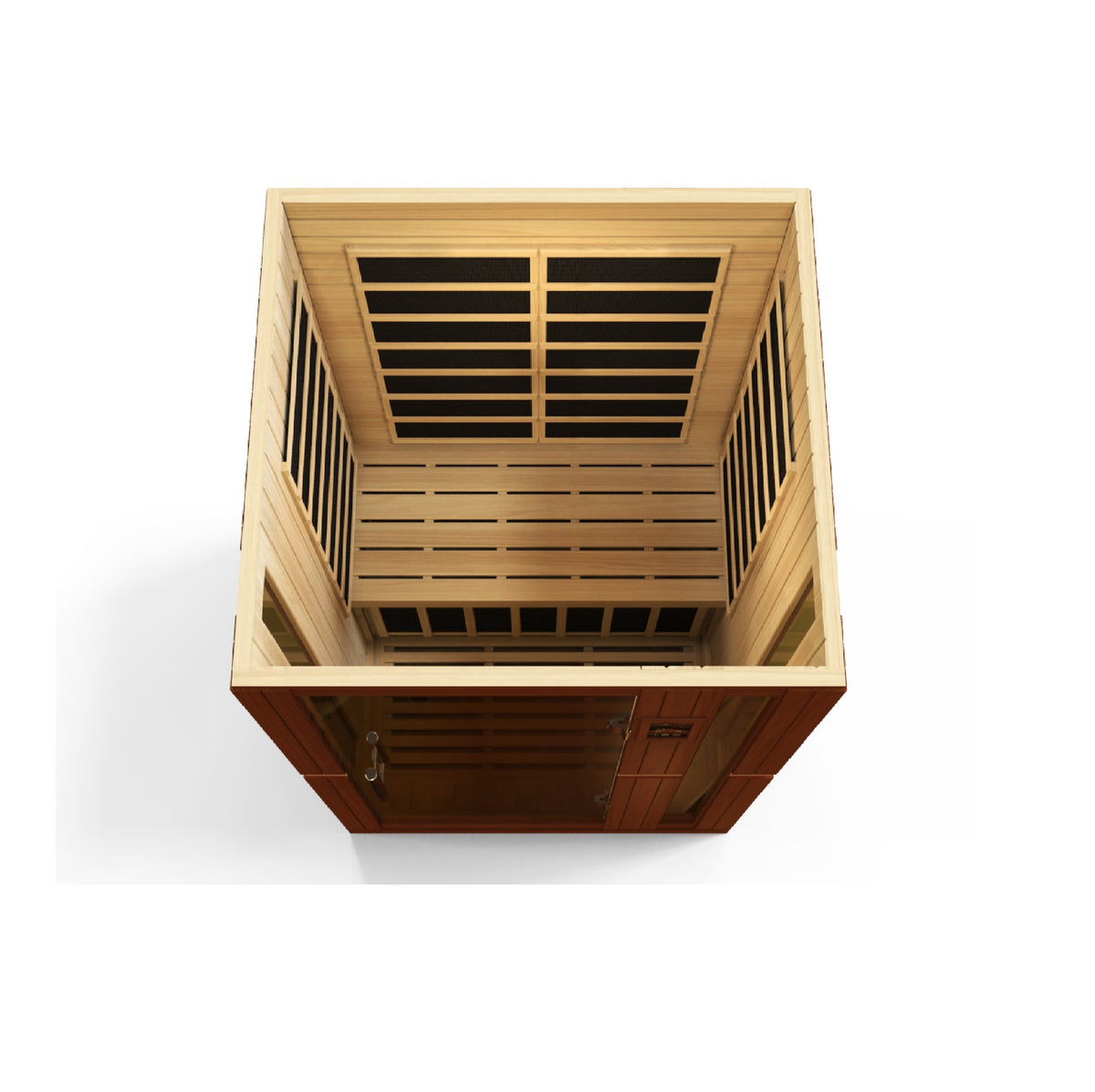 Dynamic Vittoria 2-Person Low EMF FAR Infrared Sauna, interior from above