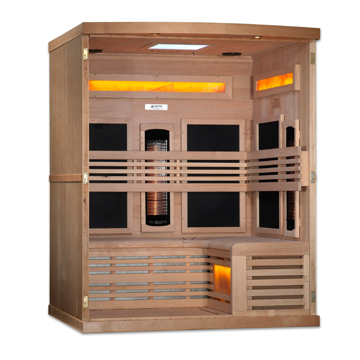 Golden Designs 3-Person Full Spectrum Near Zero EMF Infrared Sauna with Three Himalayan Salt Bars, interior view