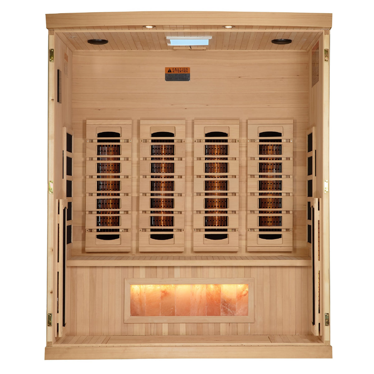 Golden Designs 4-Person Full Spectrum Near Zero EMF Infrared Sauna with Himalayan Salt Bar, interior view