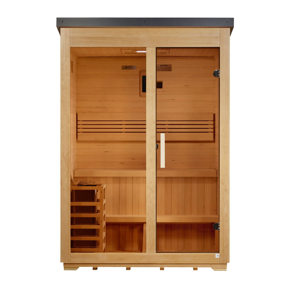Golden Designs Arlberg Flat Roof 3-Person Traditional Outdoor Sauna, front view