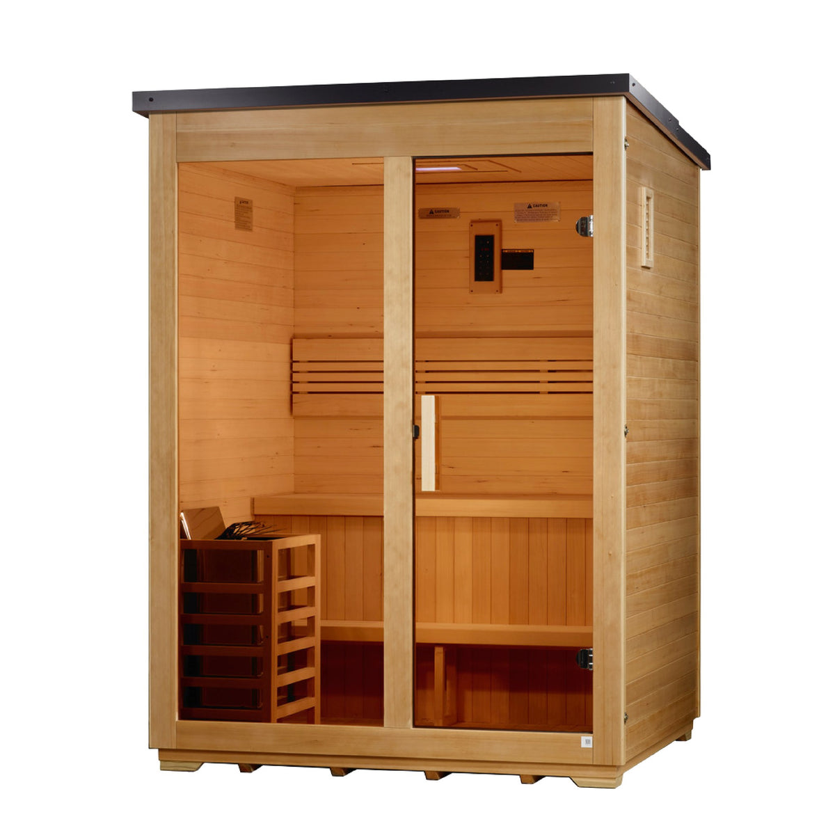Golden Designs Arlberg Flat Roof 3-Person Traditional Outdoor Sauna, front angle view