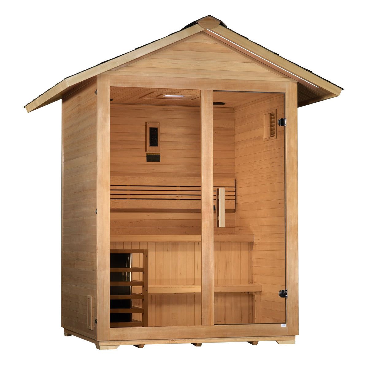 Golden Designs Arlberg 3-Person Traditional Outdoor Sauna, side angle view