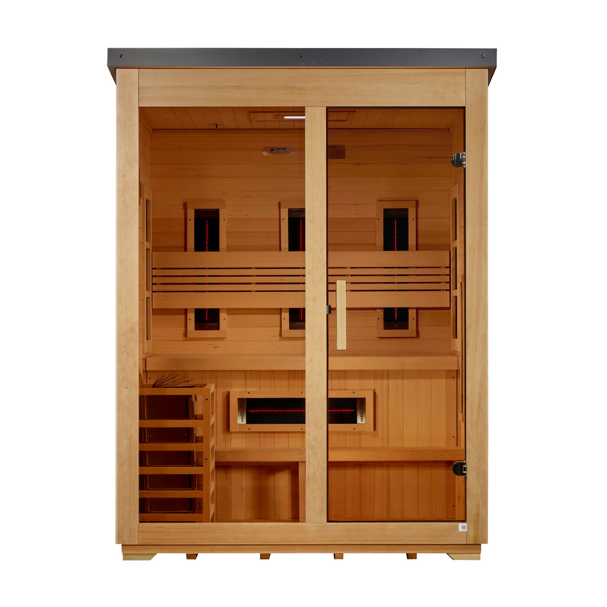 Golden Designs Carinthia Flat Roof 3-Person Hybrid Outdoor Sauna, front view