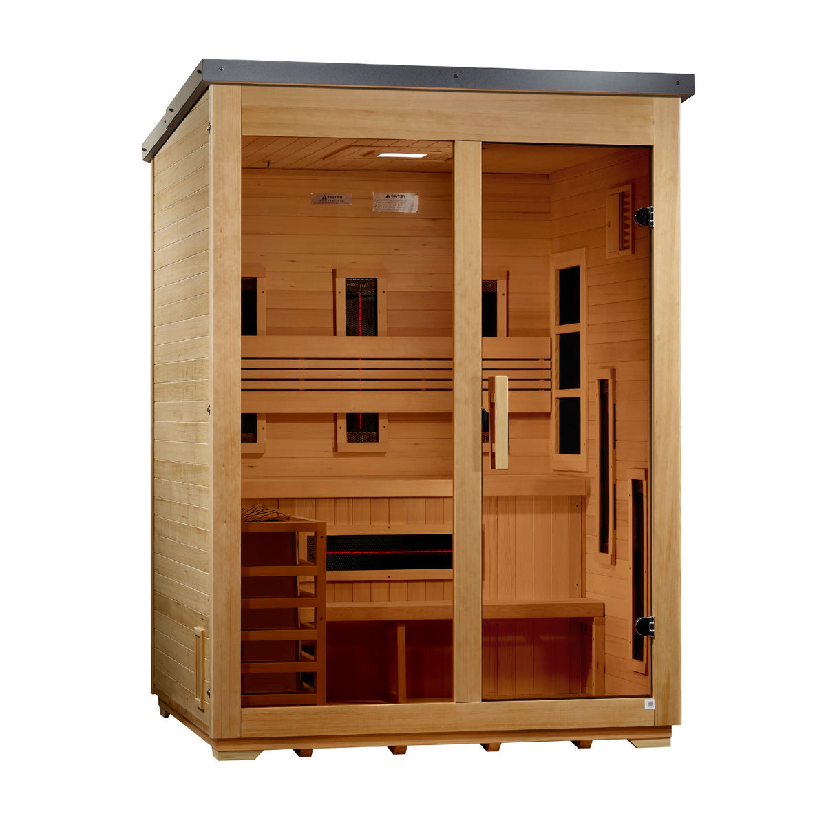 Golden Designs Carinthia Flat Roof 3-Person Hybrid Outdoor Sauna, front angle view