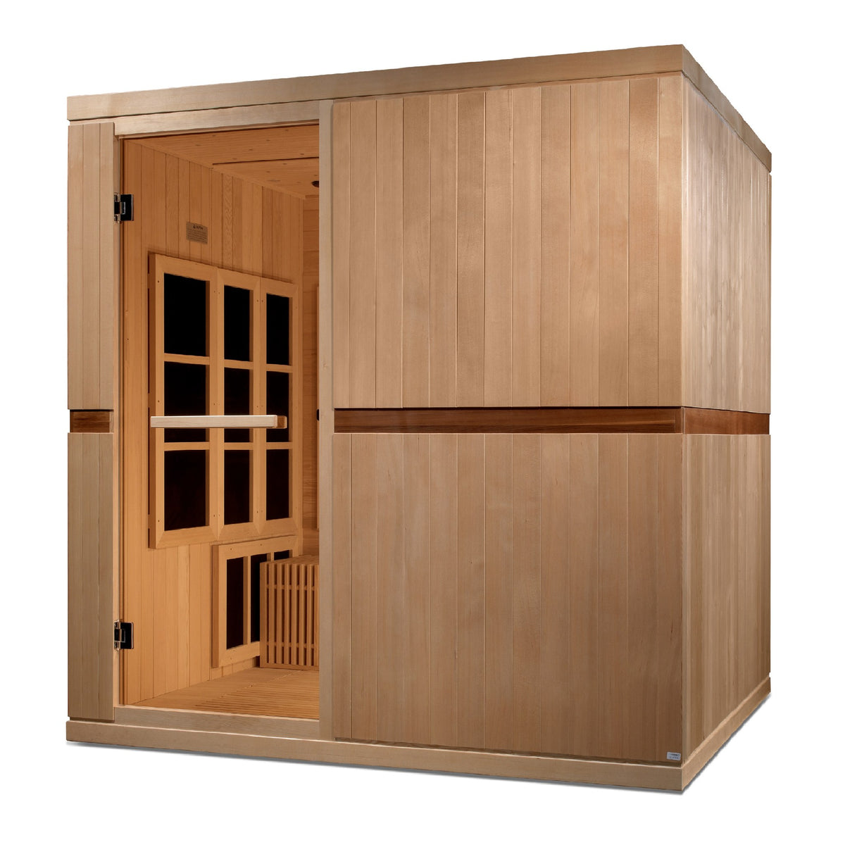 Golden Designs Catalonia 8-Person Near Zero EMF Infrared Sauna, front angle view