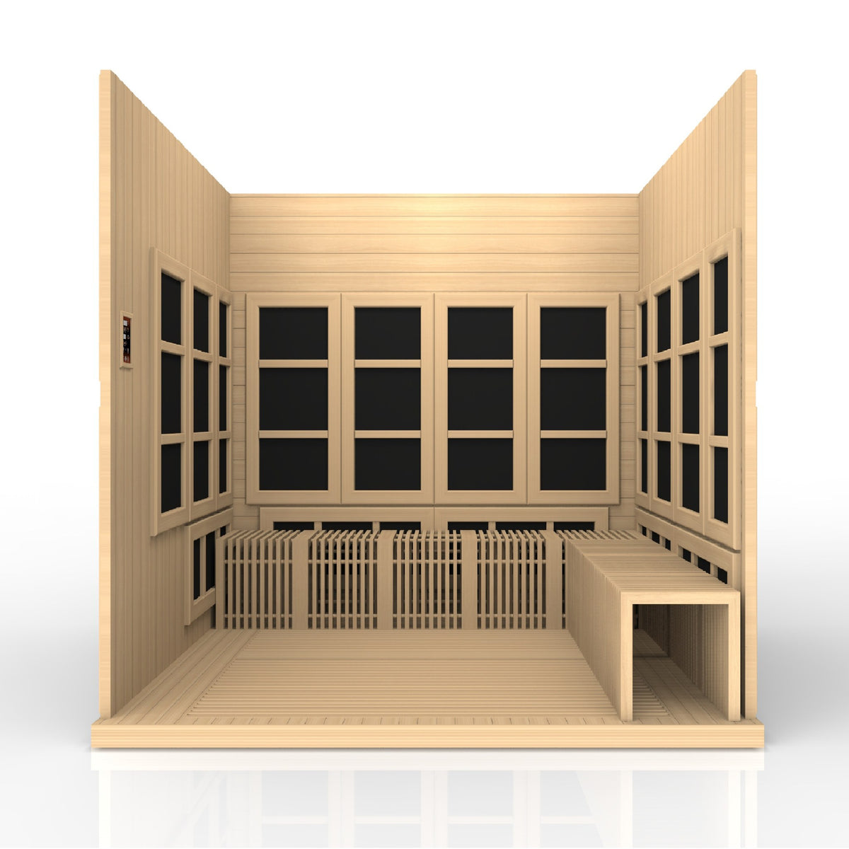 Golden Designs Catalonia 8-Person Near Zero EMF Infrared Sauna, interior angle view