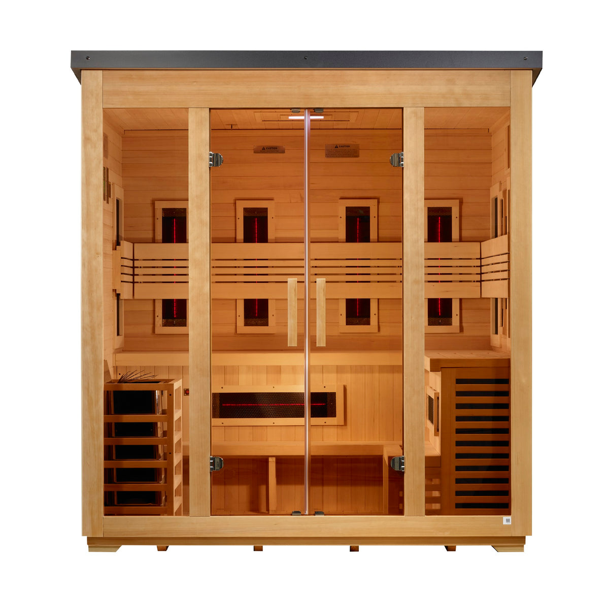 Golden Designs Gargellen Flat Roof 5-Person Hybrid Outdoor Sauna, front view