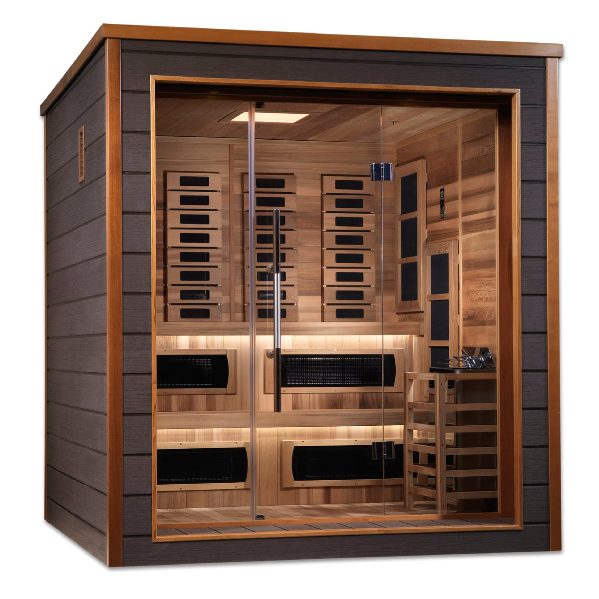 Golden Designs Karlstad 6-Person Hybrid Outdoor Sauna, front angle view