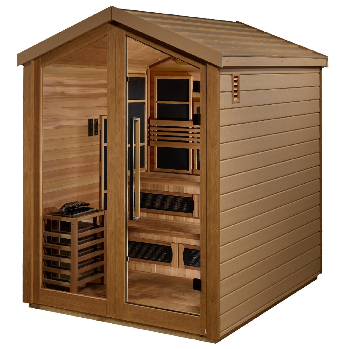 Golden Designs Kaskinen 6-Person Hybrid Outdoor Sauna, second side angle view