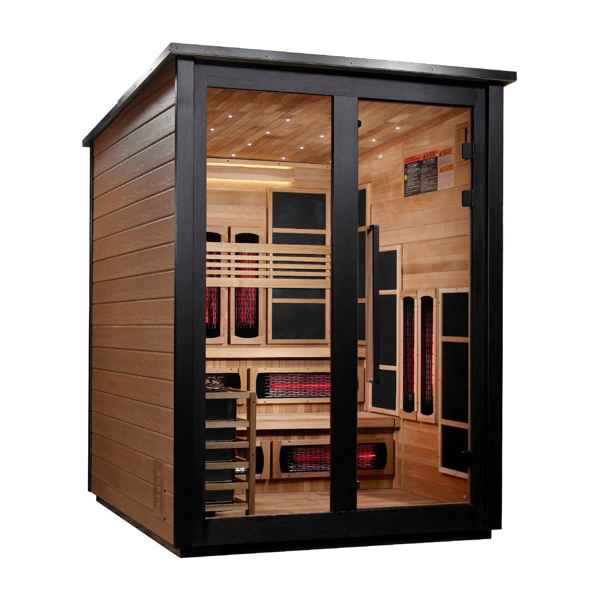 Golden Designs Kaskinen 6-Person Hybrid Outdoor Sauna, Two-Tone Finish, front angle view