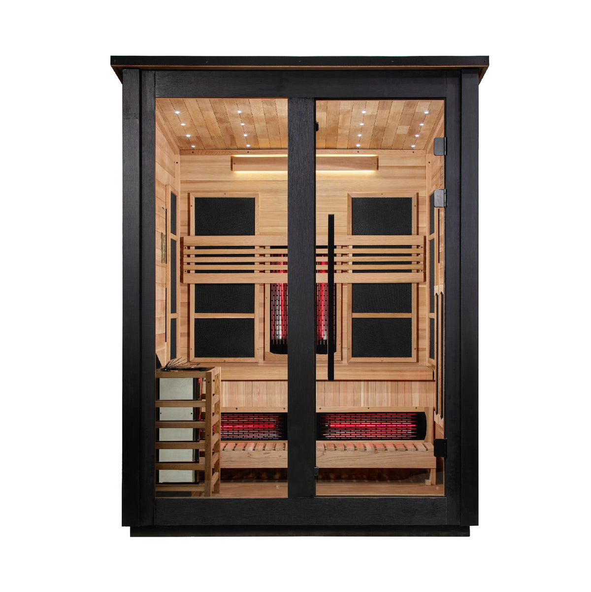 Golden Designs Loviisa 3-Person Hybrid Outdoor Sauna, Black Finish, front view