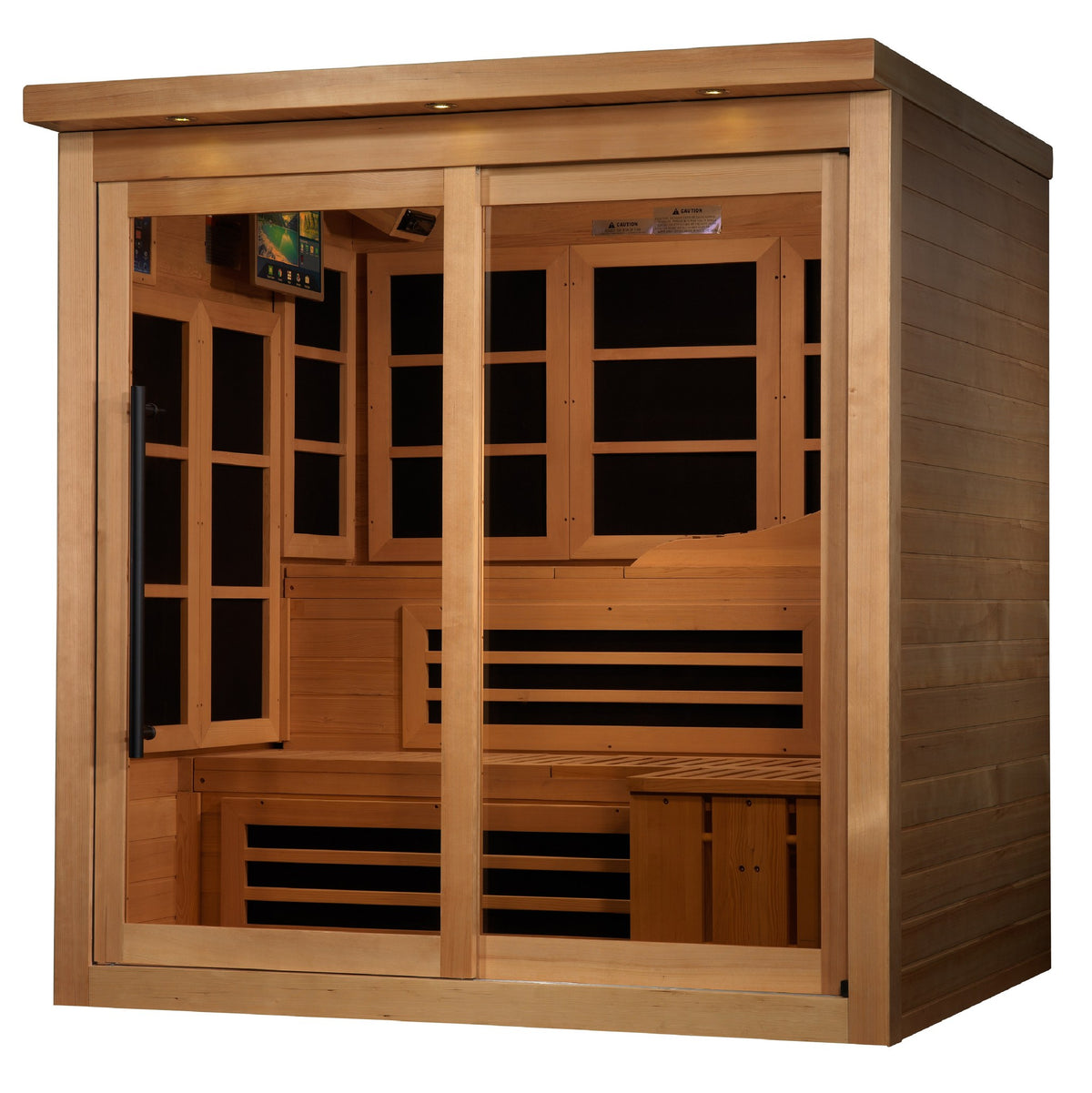 Golden Designs Monaco Limited Edition 6-Person Near Zero EMF Infrared Sauna, front angle view