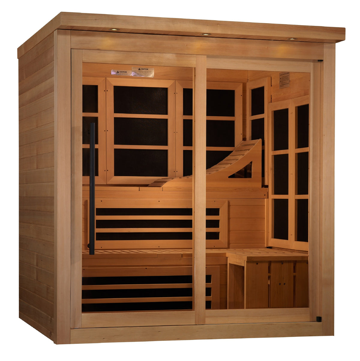 Golden Designs Monaco Limited Edition 6-Person Near Zero EMF Infrared Sauna, side angle view