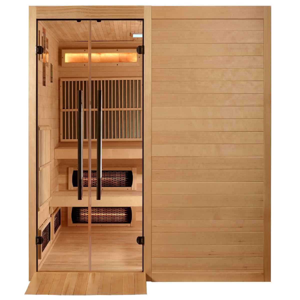 Golden Designs Toledo 6-Person Hybrid Indoor Sauna, front view with entry ramp