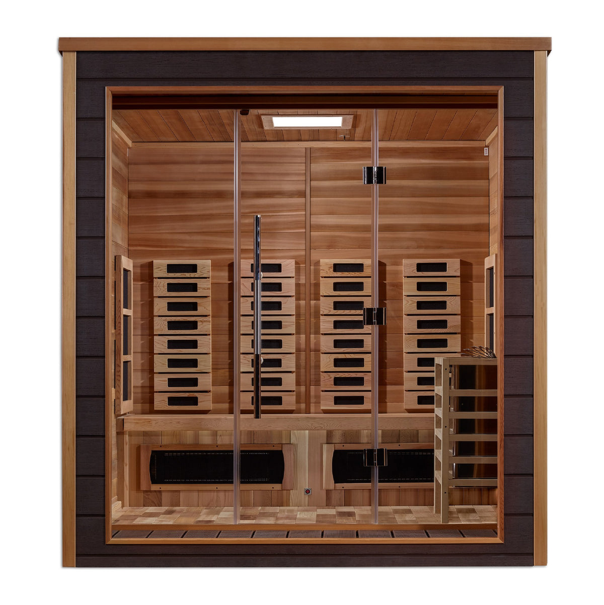 Golden Designs Visby 3-Person Hybrid Outdoor Sauna, front view