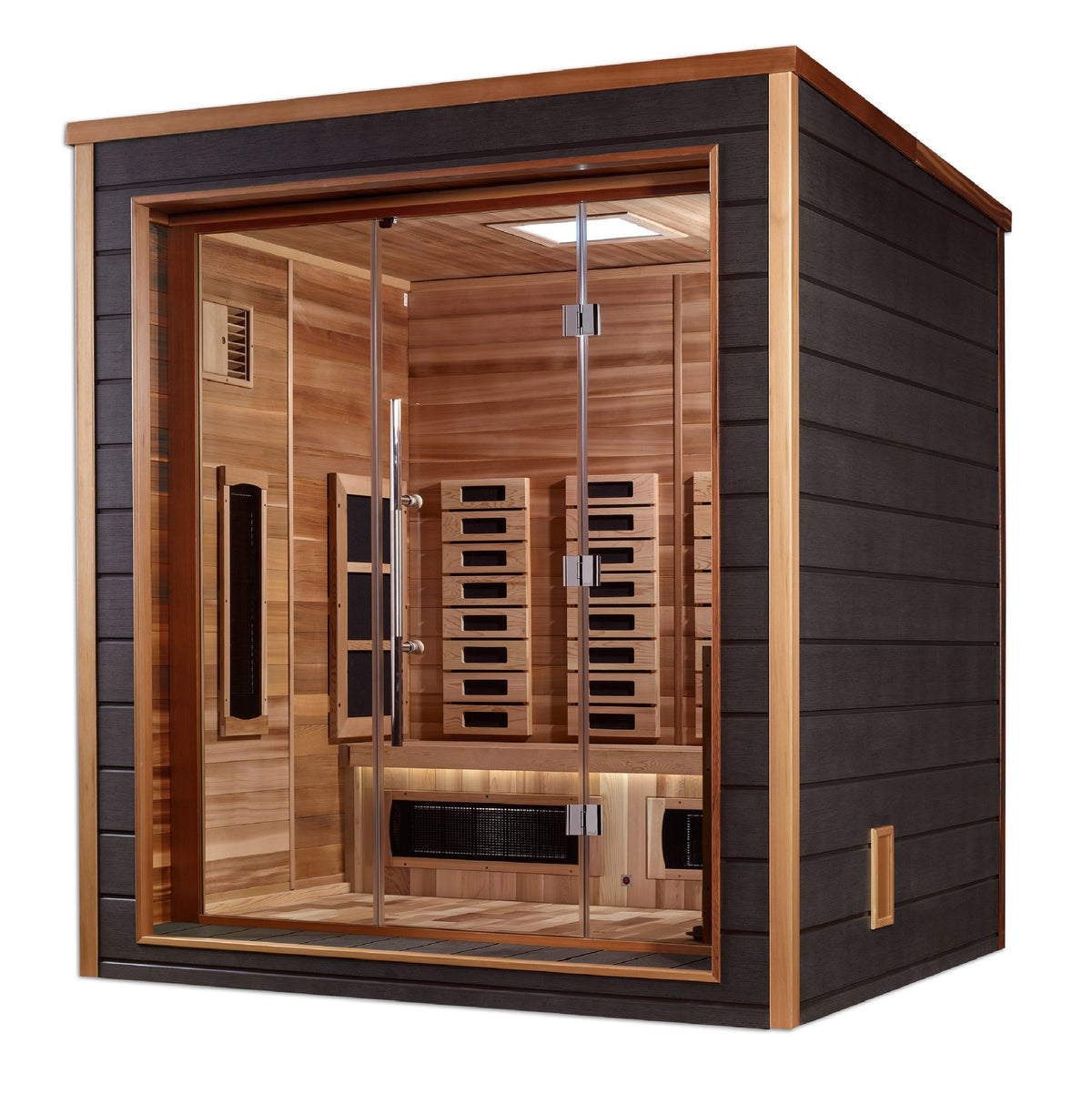 Golden Designs Visby 3-Person Hybrid Outdoor Sauna, side angle view