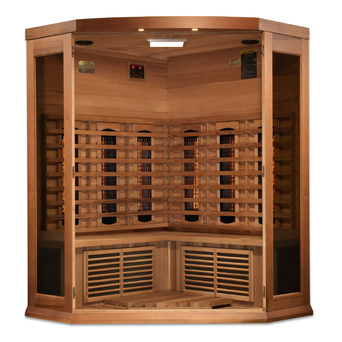 Maxxus 3-Person Corner Full Spectrum Near Zero EMF FAR Infrared Sauna, interior with heating panels