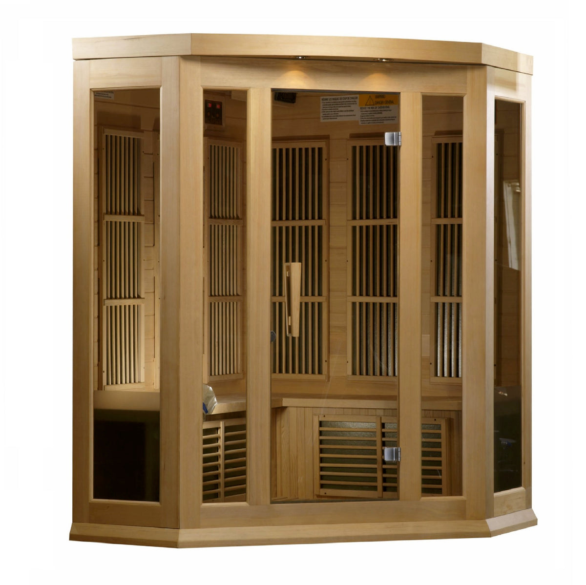 Maxxus 3-Person Corner Low EMF FAR Infrared Sauna, side angle view