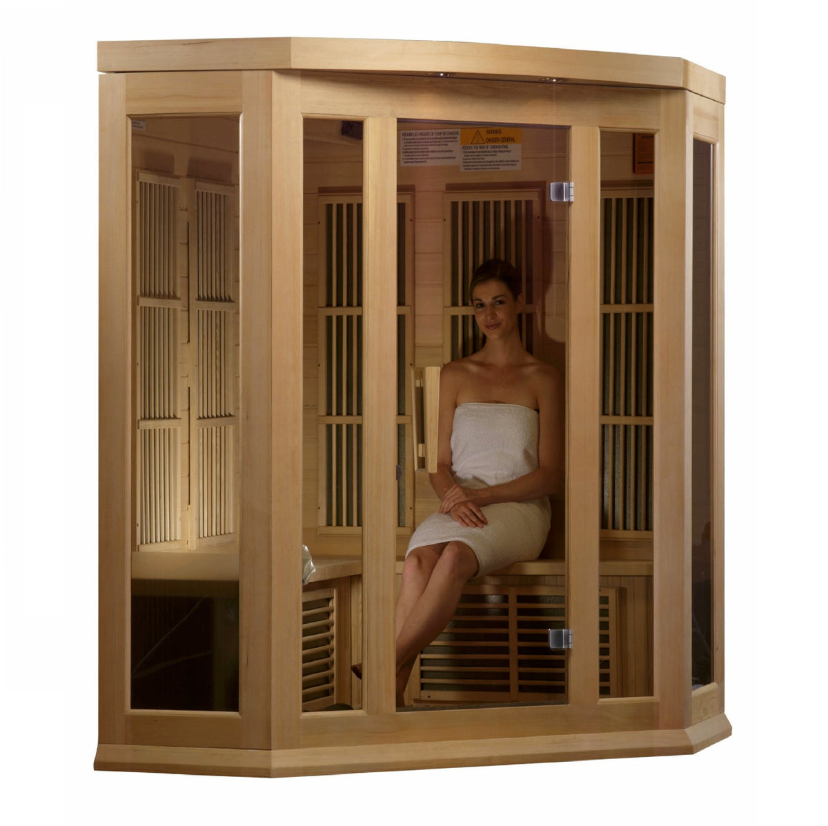 Maxxus 3-Person Corner Low EMF FAR Infrared Sauna in use