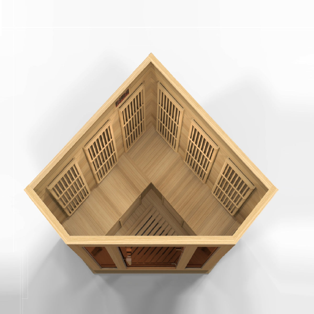 Maxxus 3-Person Corner Low EMF FAR Infrared Sauna, interior from above