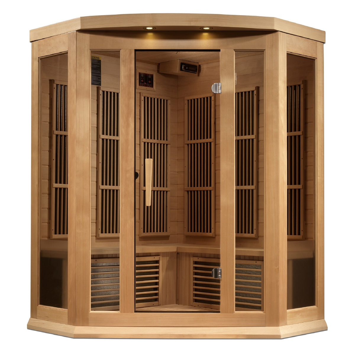 Maxxus 3-Person Corner Near Zero EMF FAR Infrared Sauna, front view