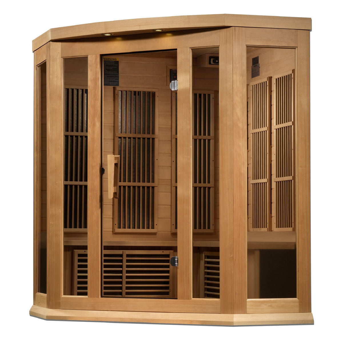 Maxxus 3-Person Corner Near Zero EMF FAR Infrared Sauna, side angle view