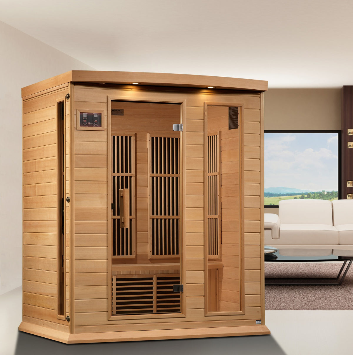 Maxxus 3-Person Near Zero EMF FAR Infrared Sauna in a home setting