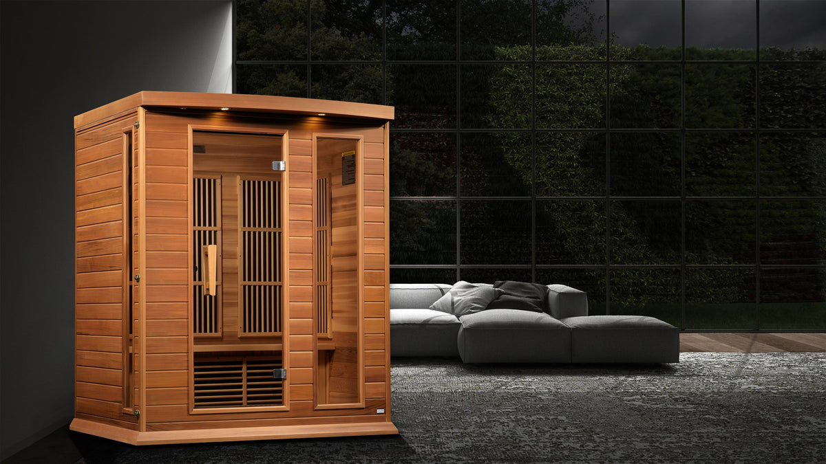 Maxxus 3-Person Near Zero EMF FAR Infrared Sauna in a home setting