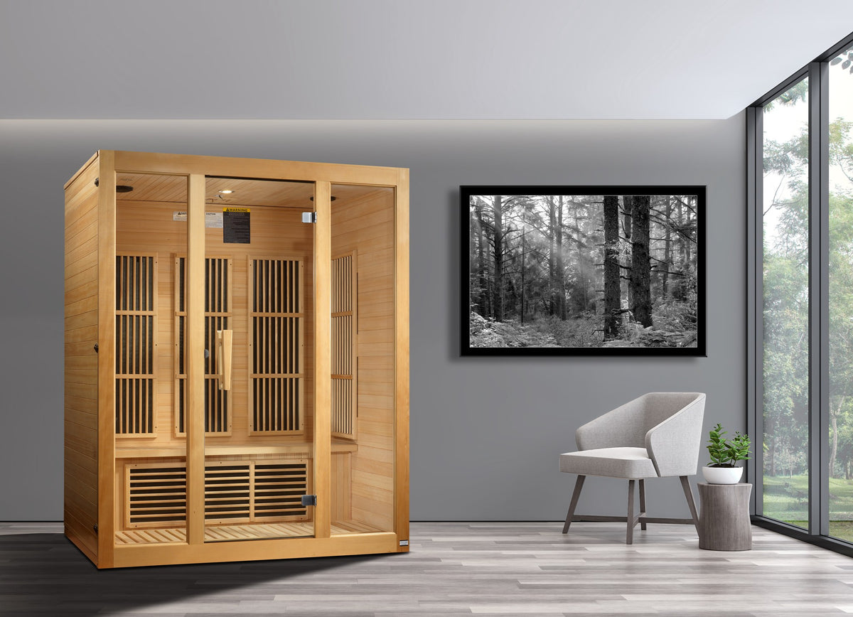 Maxxus Bellevue 3-Person Near Zero EMF FAR Infrared Sauna in a home setting