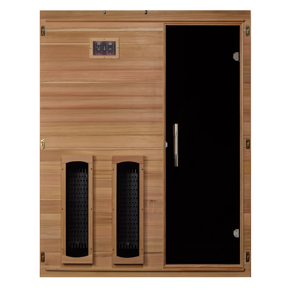 Maxxus S-Line Yoga 3-Person Full Spectrum Near Zero EMF FAR Infrared Sauna, interior view of the front wall heaters