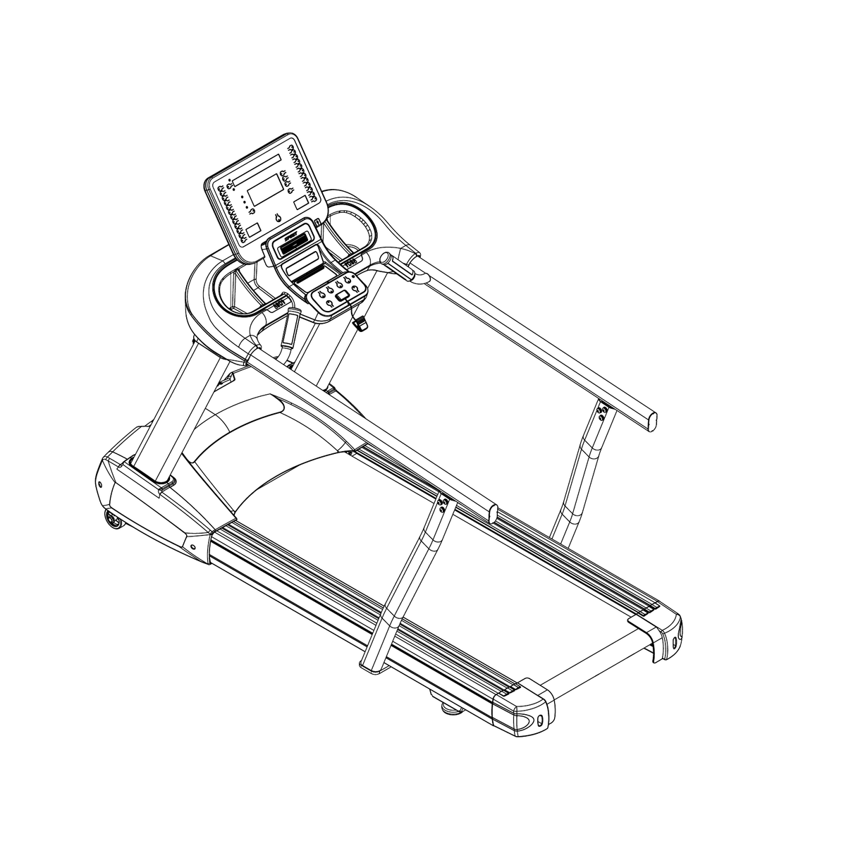Spirit CT800/CT850 treadmill with extended handrails installed (line drawing)