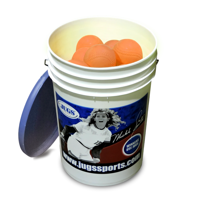 JUGS Bucket of Multi-Use Light-Weight Sting-Free® Softballs, Orange, 2 Dozen