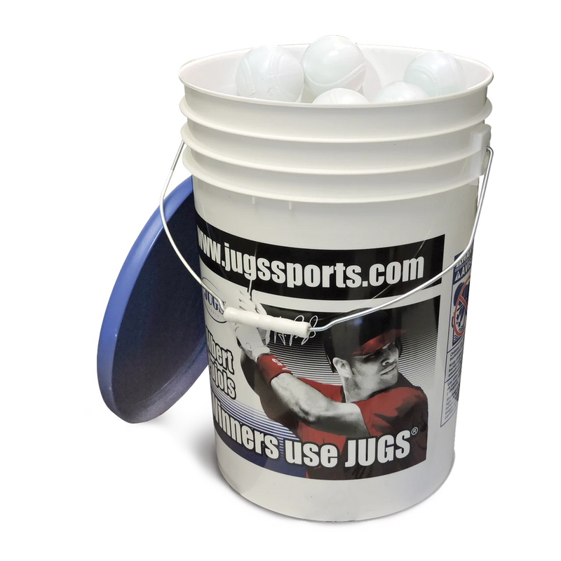 Bucket of JUGS Sting-Free® Realistic-Seam Baseballs, White, 4 Dozen