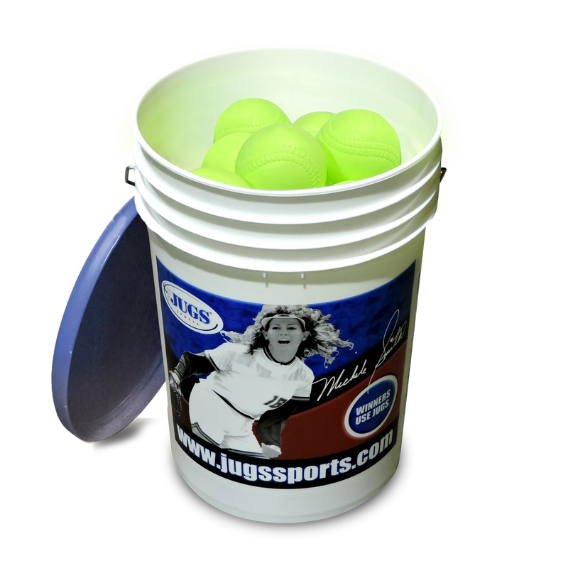 Bucket of JUGS Sting-Free® Realistic-Seam Softballs, 12", 2 Dozen